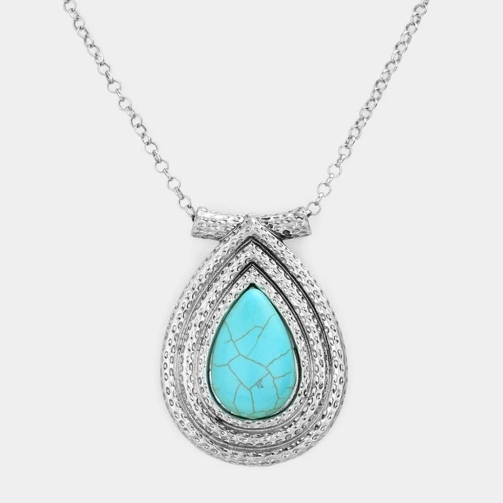 NEW Boho Turquoise Stone Teardrop Pendant Necklace Vintage